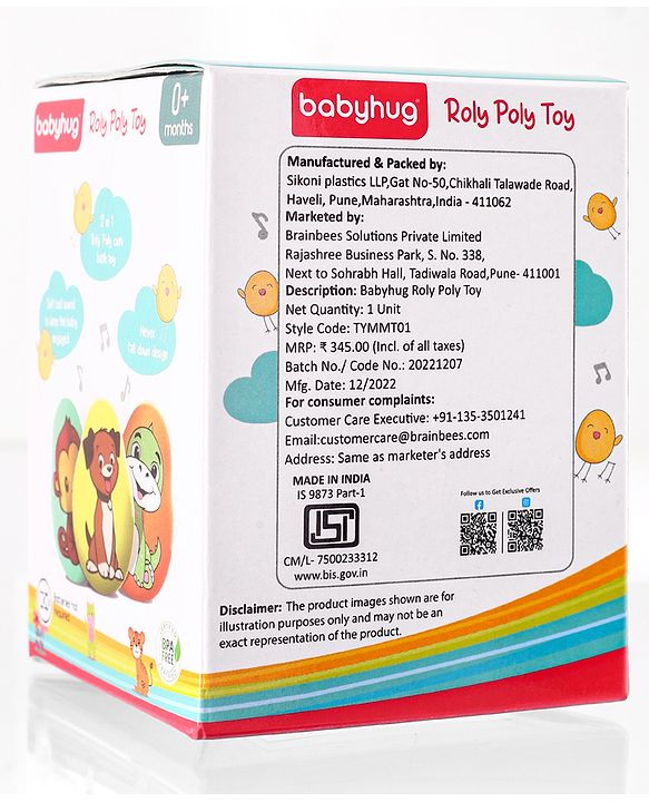 Babyhug Dog Musical Push and Shake Roly Poly| Wobbling Bell Sounds For 0 Months+| Child Safe Material| Gifting Toy| BIS Certified