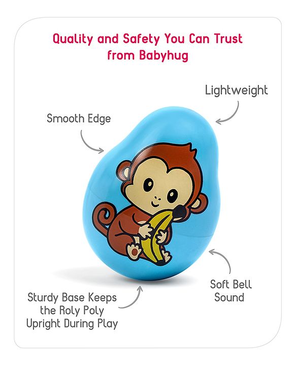 Babyhug Dog Musical Push and Shake Roly Poly| Wobbling Bell Sounds For 0 Months+| Child Safe Material| Gifting Toy| BIS Certified