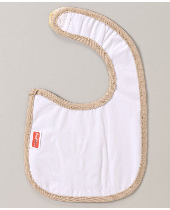 Babyhug Bib Velcro Closure Giraffe Embroidery - White And Brown
