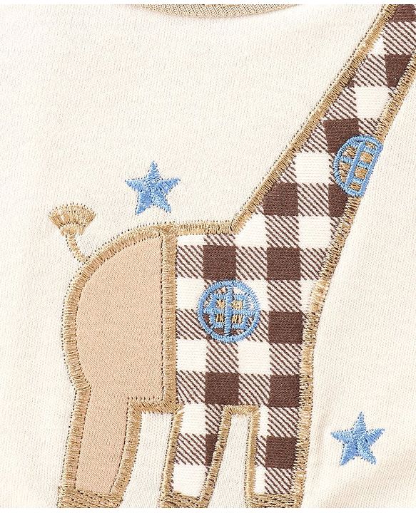 Babyhug Bib Velcro Closure Giraffe Embroidery - White And Brown