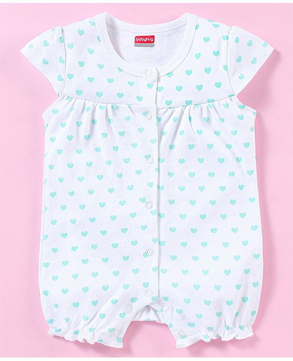 Babyhug 100% Cotton Half Sleeves Romper Heart Print - White