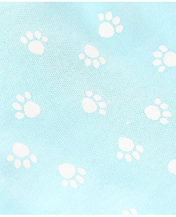 Babyhug 100% Cotton Stripped and Paw Printed Caps Pack of 2 Green and Blue - Diameter 9.5 cm