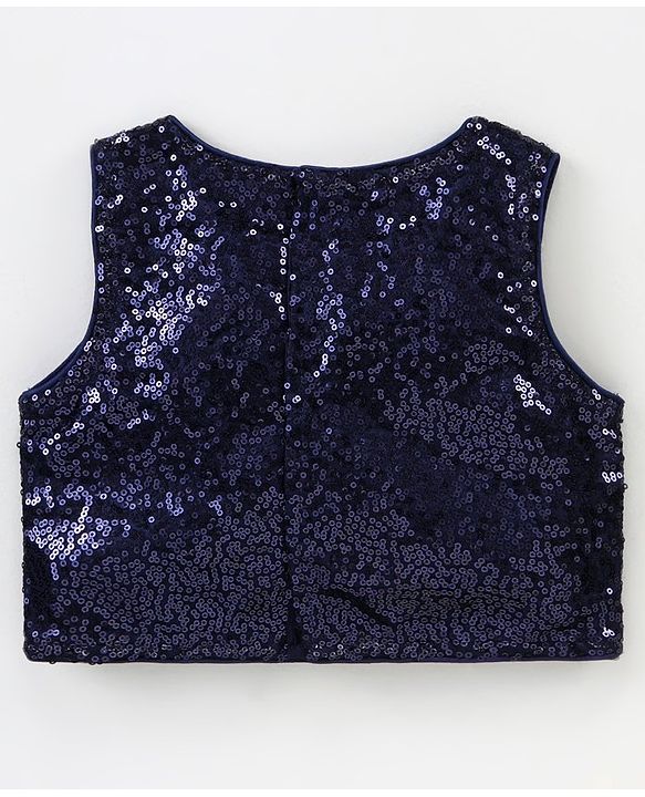 Babyhug Sleeveless Sequin Top and Heart Foil Printed Skirt - Navy Blue