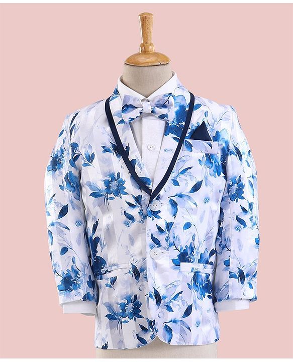 Babyhug Full Sleeves 3 Piece Floral Party Suit - Blue