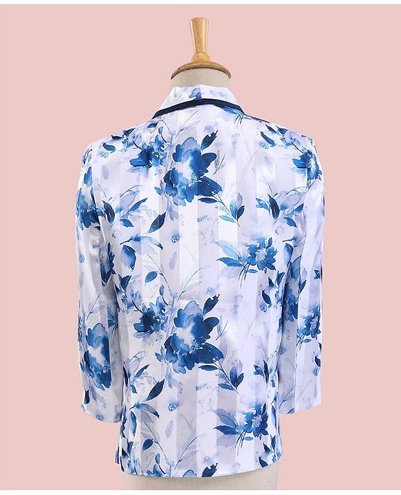 Babyhug Full Sleeves 3 Piece Floral Party Suit - Blue