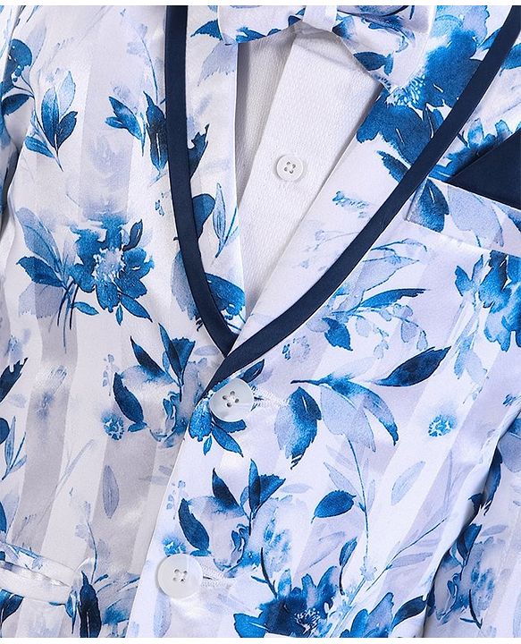 Babyhug Full Sleeves 3 Piece Floral Party Suit - Blue