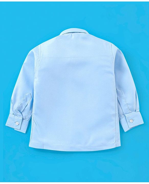 Babyhug Full Sleeves Solid Colour Party Shirt with Waistcoat & Bow - Black & Blue