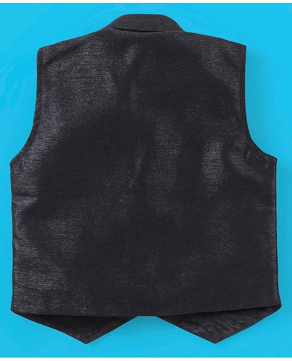 Babyhug Full Sleeves Solid Colour Party Shirt with Waistcoat & Bow - Black & Blue