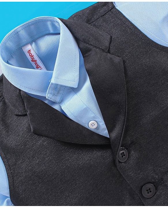 Babyhug Full Sleeves Solid Colour Party Shirt with Waistcoat & Bow - Black & Blue