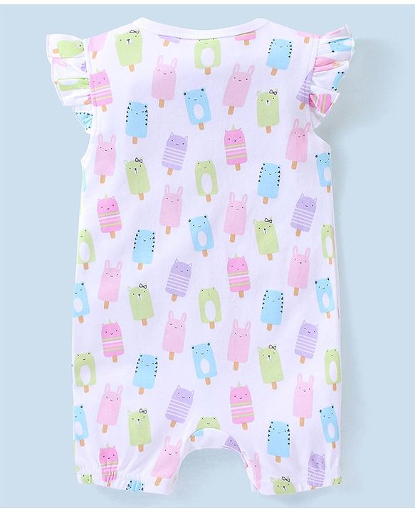 Babyhug 100% Cotton Short Sleeves Romper Dot & Popsicle Print Pack of 2- Pink & White