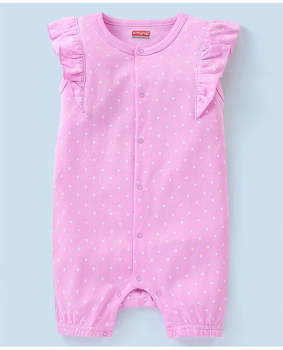 Babyhug 100% Cotton Short Sleeves Romper Dot & Popsicle Print Pack of 2- Pink & White