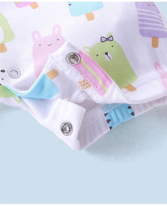 Babyhug 100% Cotton Short Sleeves Romper Dot & Popsicle Print Pack of 2- Pink & White