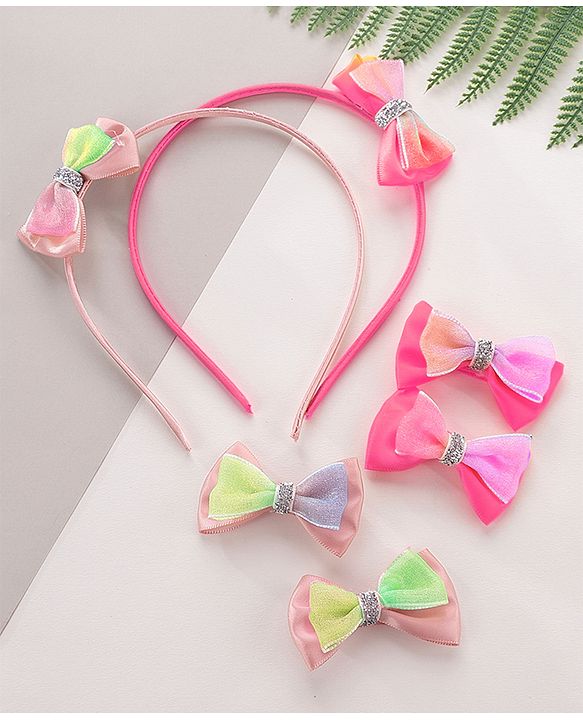 Babyhug Hair Bands and Bow Clips Set of 6 - Multicolour