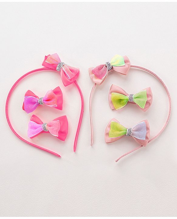 Babyhug Hair Bands and Bow Clips Set of 6 - Multicolour