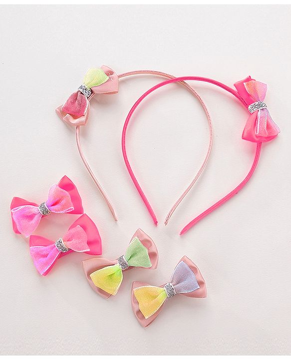 Babyhug Hair Bands and Bow Clips Set of 6 - Multicolour