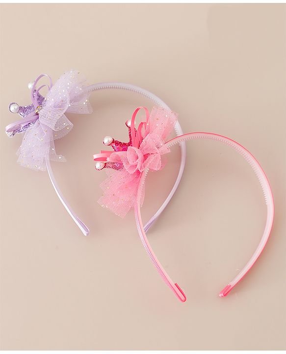 Babyhug Hair Bands With Flower Applique Free Size Pack of 2-  Peach & Purple