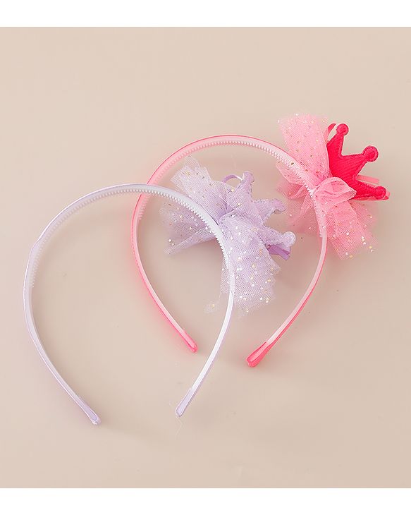 Babyhug Hair Bands With Flower Applique Free Size Pack of 2-  Peach & Purple