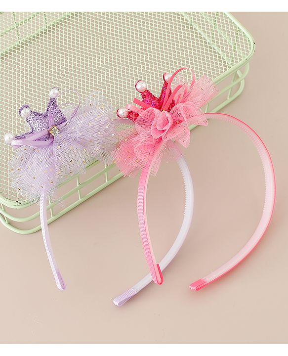Babyhug Hair Bands With Flower Applique Free Size Pack of 2-  Peach & Purple