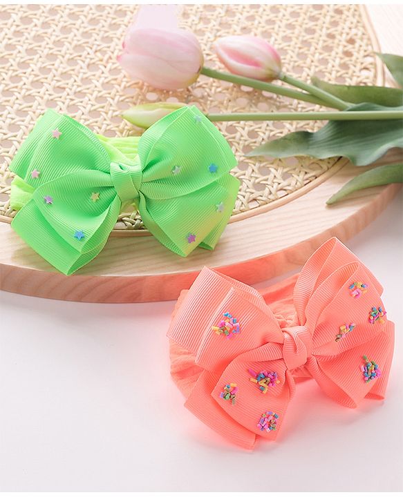 Babyhug Free Size Embroidered Headbands Pack of 2- Green & Dark Pink