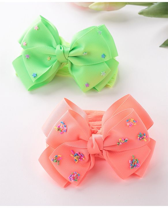 Babyhug Free Size Embroidered Headbands Pack of 2- Green & Dark Pink