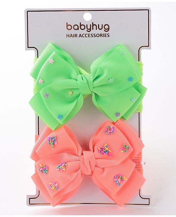 Babyhug Free Size Embroidered Headbands Pack of 2- Green & Dark Pink