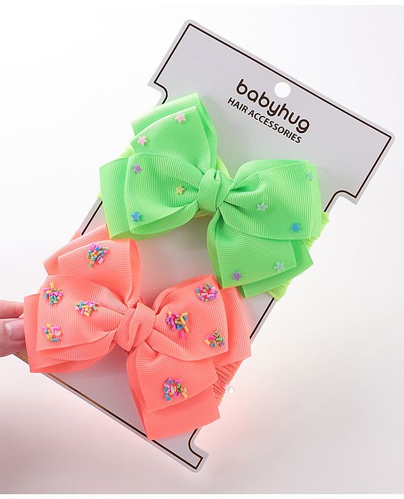Babyhug Free Size Embroidered Headbands Pack of 2- Green & Dark Pink