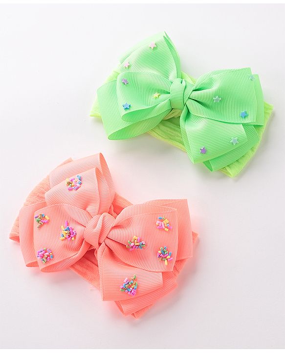 Babyhug Free Size Embroidered Headbands Pack of 2- Green & Dark Pink