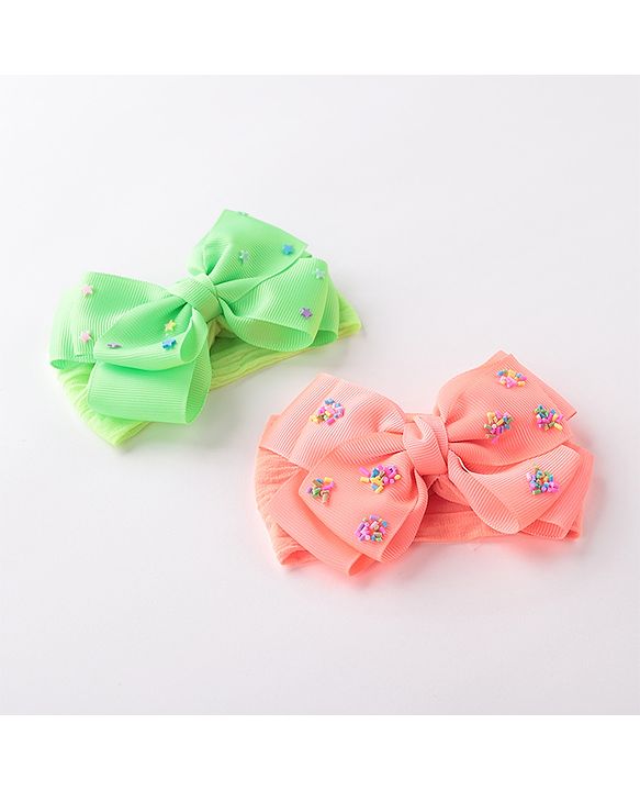 Babyhug Free Size Embroidered Headbands Pack of 2- Green & Dark Pink