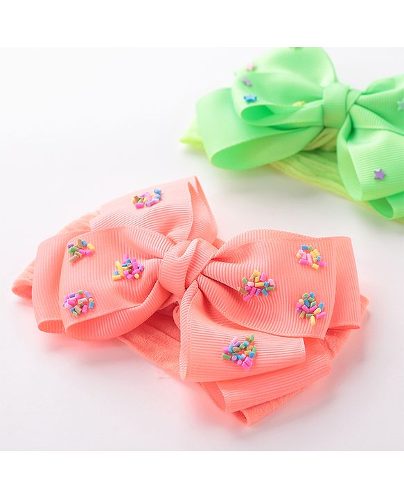 Babyhug Free Size Embroidered Headbands Pack of 2- Green & Dark Pink