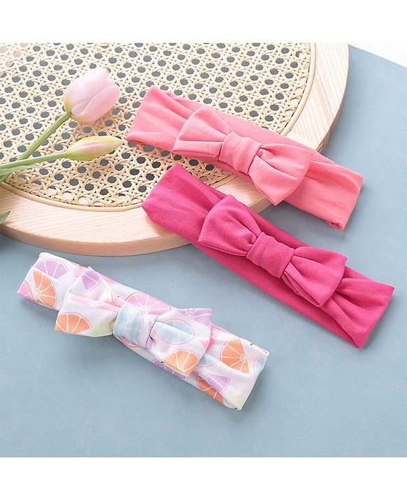 Babyhug Headbands with Bow Applique Free Size Pack of 3 - White Rani & Pink