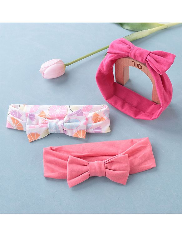 Babyhug Headbands with Bow Applique Free Size Pack of 3 - White Rani & Pink