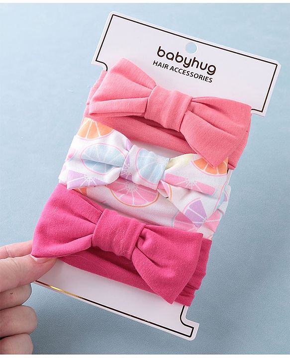 Babyhug Headbands with Bow Applique Free Size Pack of 3 - White Rani & Pink