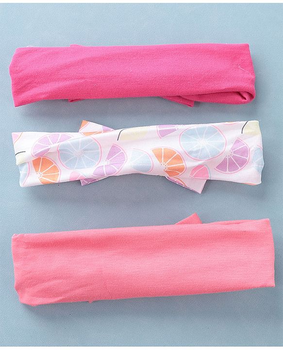 Babyhug Headbands with Bow Applique Free Size Pack of 3 - White Rani & Pink