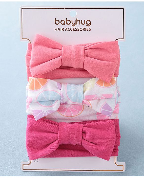 Babyhug Headbands with Bow Applique Free Size Pack of 3 - White Rani & Pink
