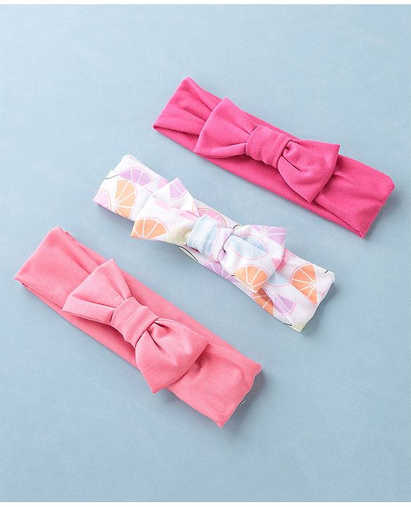 Babyhug Headbands with Bow Applique Free Size Pack of 3 - White Rani & Pink