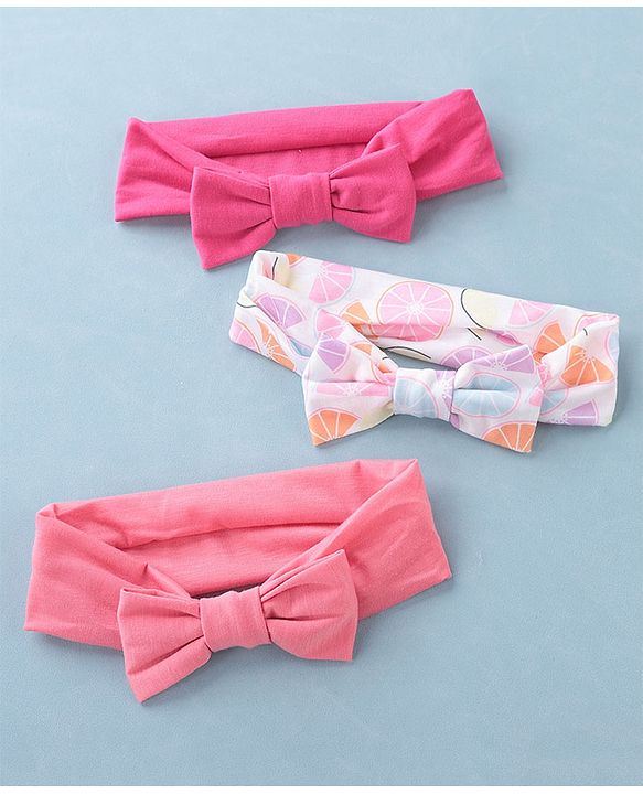 Babyhug Headbands with Bow Applique Free Size Pack of 3 - White Rani & Pink