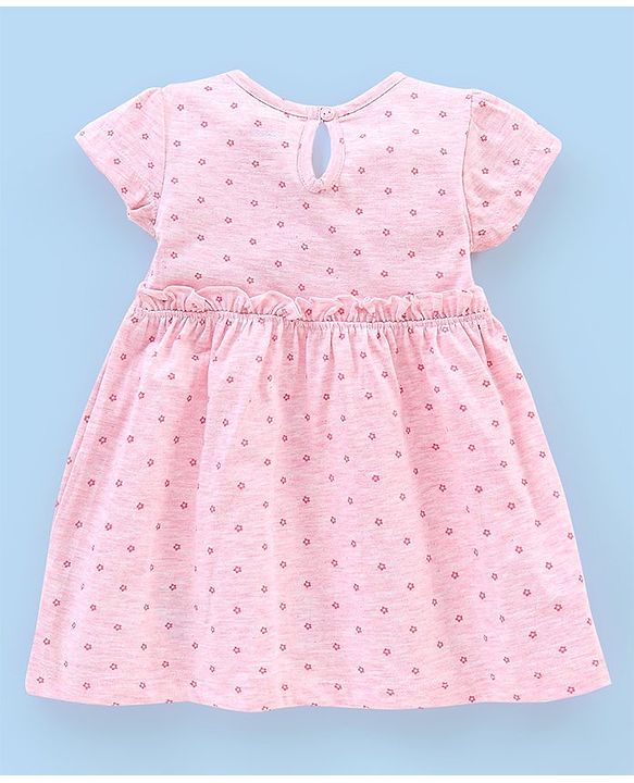Babyhug 100% Cotton Short Sleeves Frock Dino Embroidery - Pink