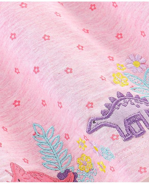 Babyhug 100% Cotton Short Sleeves Frock Dino Embroidery - Pink