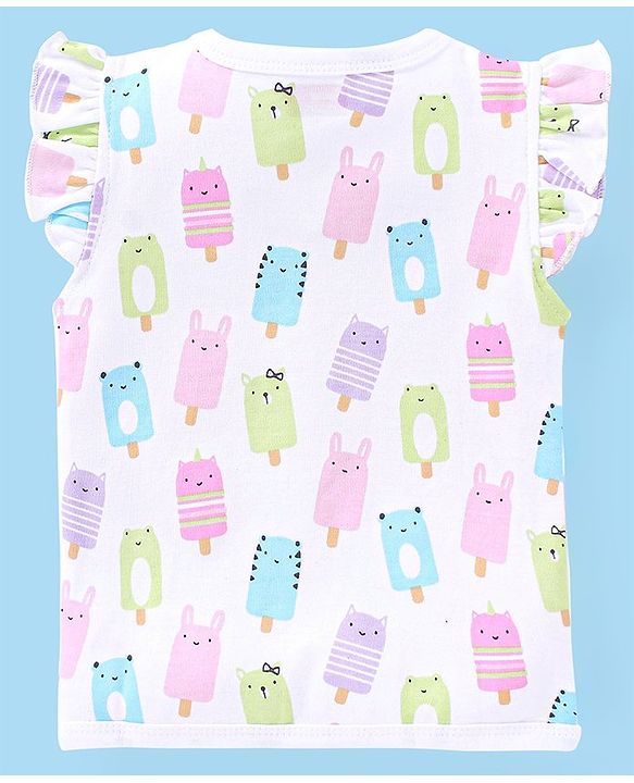 Babyhug 100% Cotton Frill Sleeves Vests Popsicle & Dot Print Pack of 3- Green & Pink