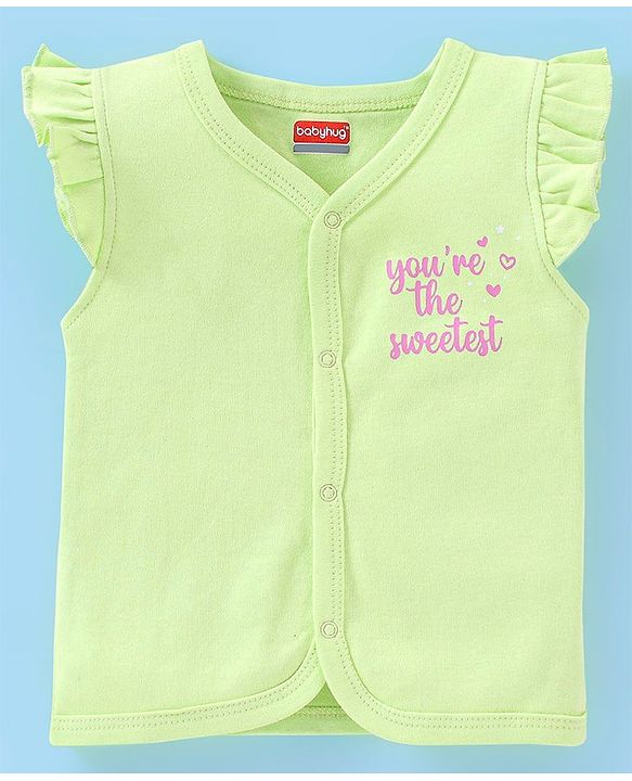 Babyhug 100% Cotton Frill Sleeves Vests Popsicle & Dot Print Pack of 3- Green & Pink