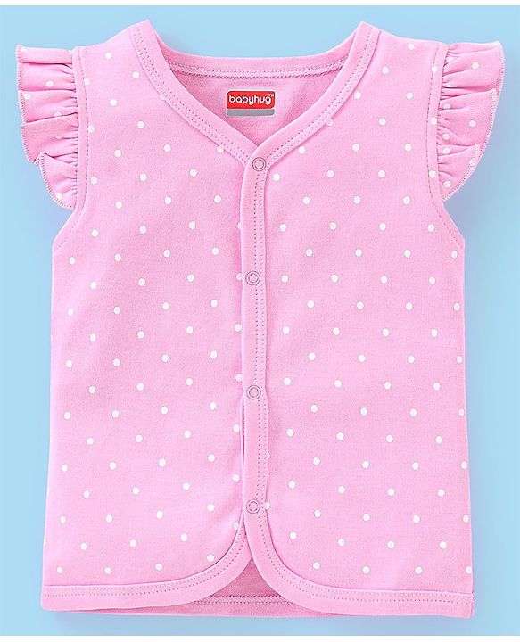 Babyhug 100% Cotton Frill Sleeves Vests Popsicle & Dot Print Pack of 3- Green & Pink
