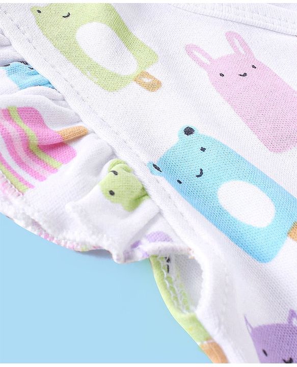 Babyhug 100% Cotton Frill Sleeves Vests Popsicle & Dot Print Pack of 3- Green & Pink