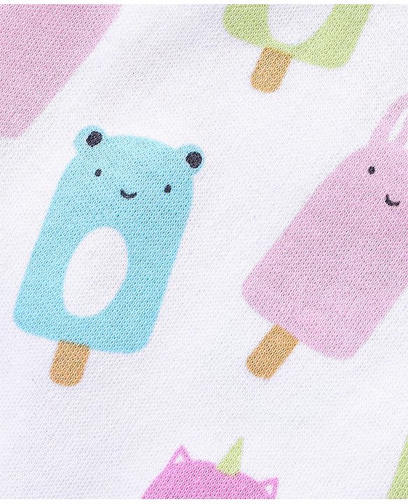 Babyhug 100% Cotton Frill Sleeves Vests Popsicle & Dot Print Pack of 3- Green & Pink