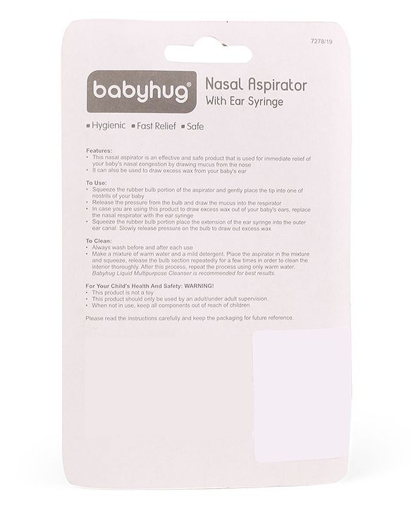 Babyhug 2-in-1 Nasal Aspirator & Ear Syringe for Babies Blue  Soft Tip| Safe | Hygienic | Newborns | BPA Free | Cold Relief | Easy to Clean | Travel Friendly