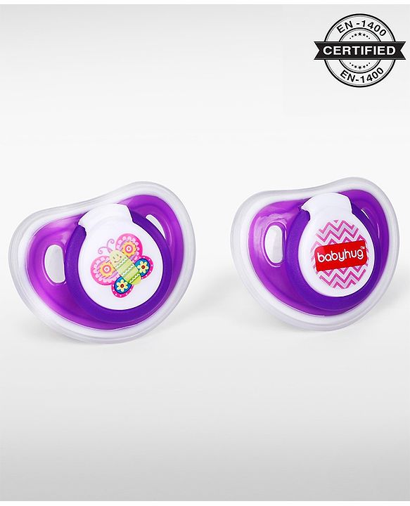 Babyhug Orthodontic Silicone Soother with Protective Cover  Pack of 2 Purple | BPA-Free | Skin-Friendly | Gentle on Gums