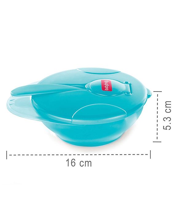 Babyhug Feeding Bowl with Soft Tip Spoon  220 ml - Turquoise Green | BPA Free | Travel-Friendly | Easy-Grip | No Phthalates | Food Grade