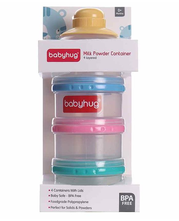 Babyhug Milk Powder Container 4 Racks 75 ml each - Blue Pink Yellow