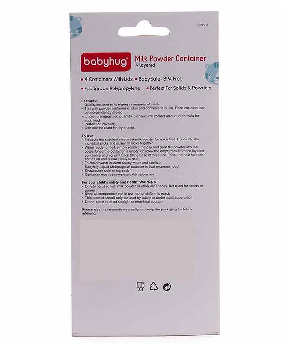 Babyhug Milk Powder Container 4 Racks 75 ml each - Blue Pink Yellow