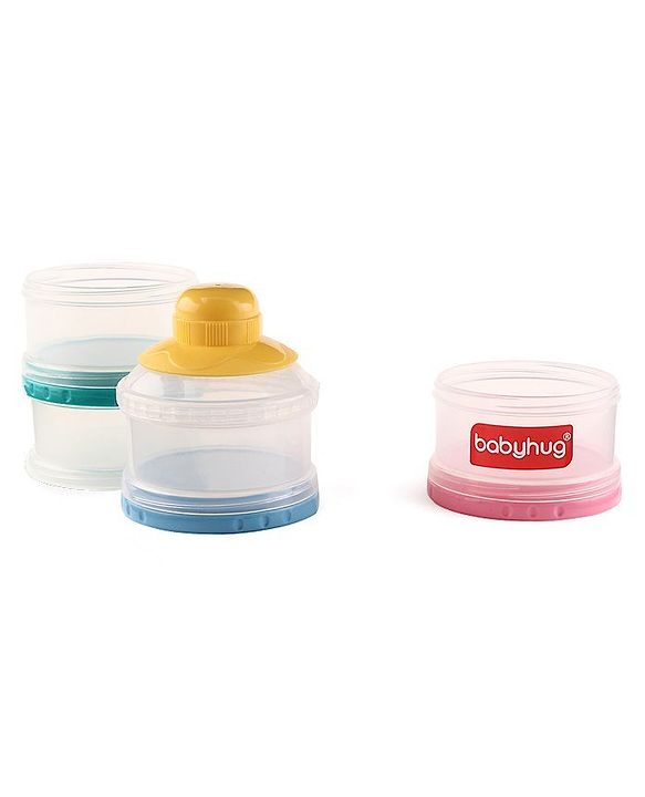 Babyhug Milk Powder Container 4 Racks 75 ml each - Blue Pink Yellow