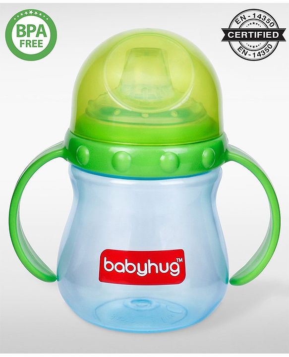 Babyhug Sipper Cup with Twin Handles for Toddlers 240 ml - Green | Spill Proof | Easy Grip | BPA Free | Spill-Resistant